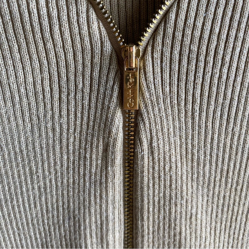 Calvin Klein Tan Ribbed Zip-Front Cardigan - Picture 3 of 8